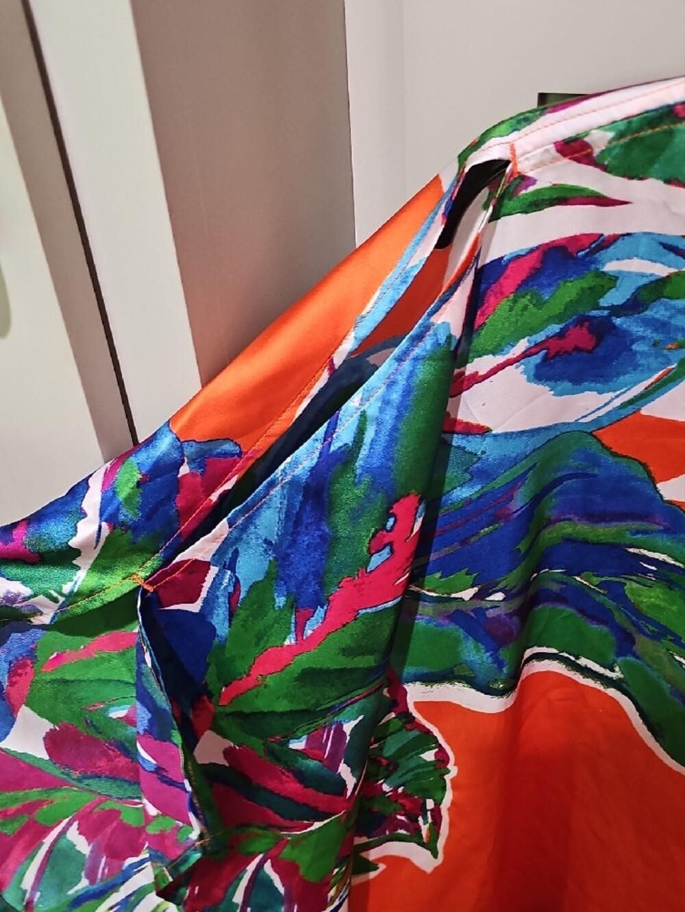 Chico's Orange Tropical Leaf & Floral Print Kraftan Poncho - Picture 4 of 5